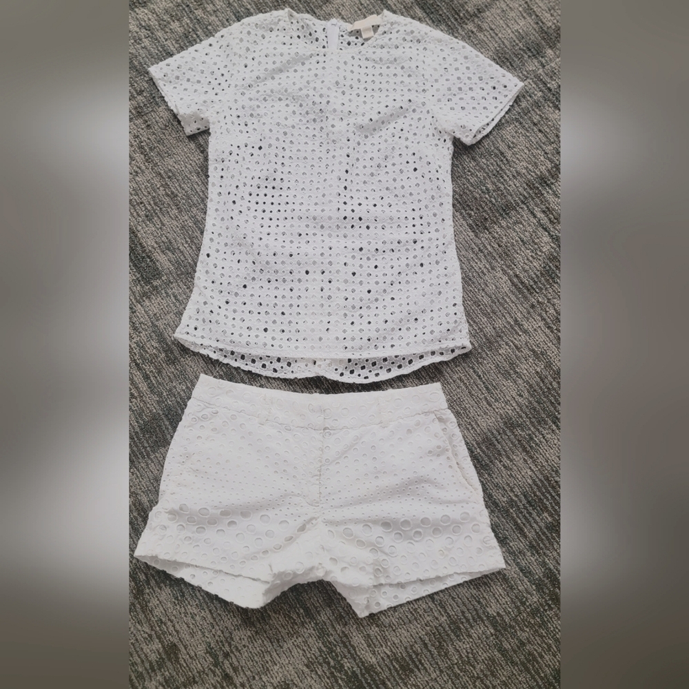 Michael Kors Elegant White Eyelet Top and Shorts Set